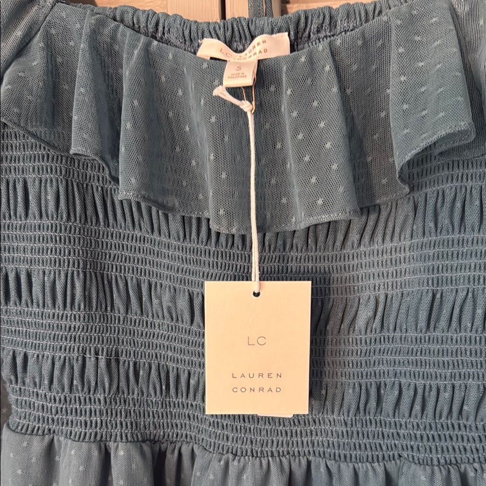 LC Lauren Conrad Blue Puff Sleeve Smocked Blouse - Picture 10 of 10